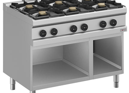 Gas range 6 burners, on open cupboard