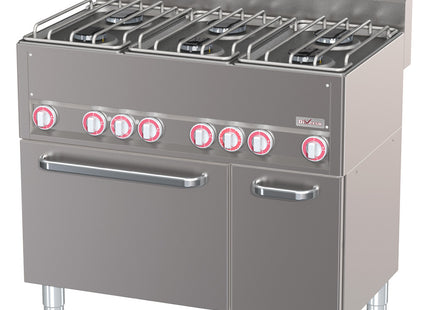 Range 6 burners with convection oven GN1/1 and neutral cabinet