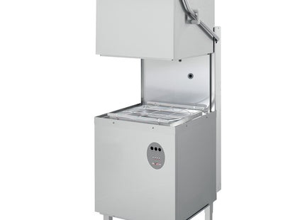 Hood dishwasher, square basket 500x500 mm with detergent dispenser