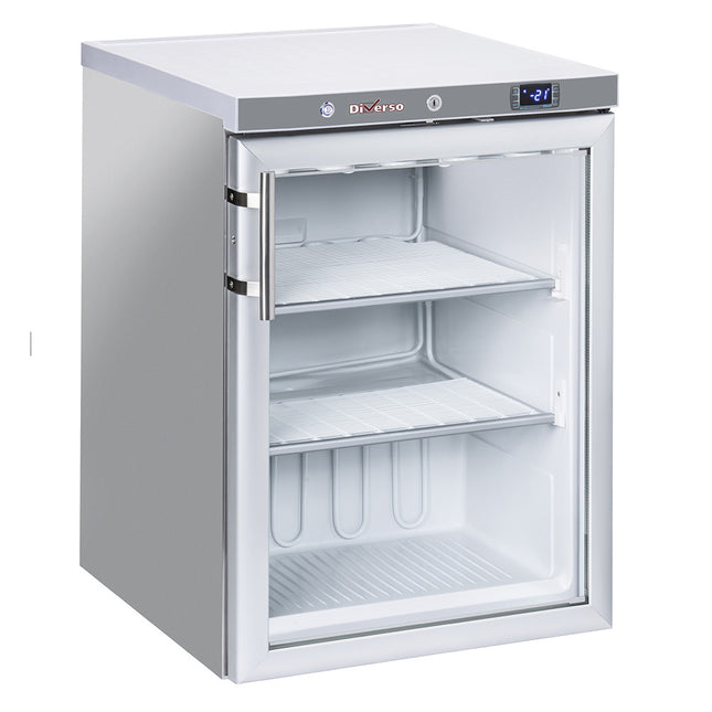 Statisk frys, glasdörr, 200 liter - rostfritt stål