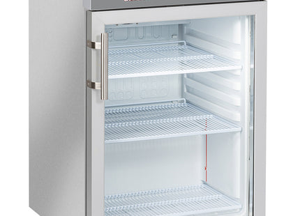Ventilerat kylskåp, glas Dörr, 200 liter. rostfritt stål