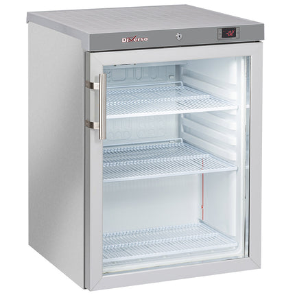 Ventilerat kylskåp, glasdörr, 200 liter. rostfritt stål