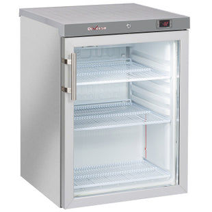 Ventileret køleskab, glaslåge, 200 liter. rustfrit stål