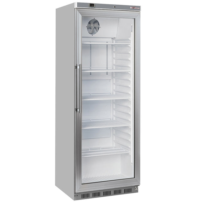 Réfrigérateur ventilé, porte vitrée, 400 litres. acier inoxydable