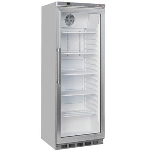Ventileret køleskab, glaslåge, 400 liter. rustfrit stål