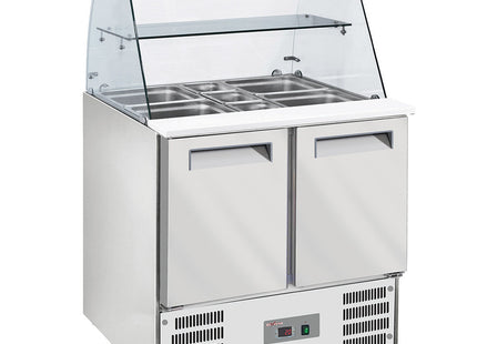 Refrigerated saladette with curved glass 2x GN1/1 + 3x GN 1/6-150 mm + reserve 2 doors GN1/1
