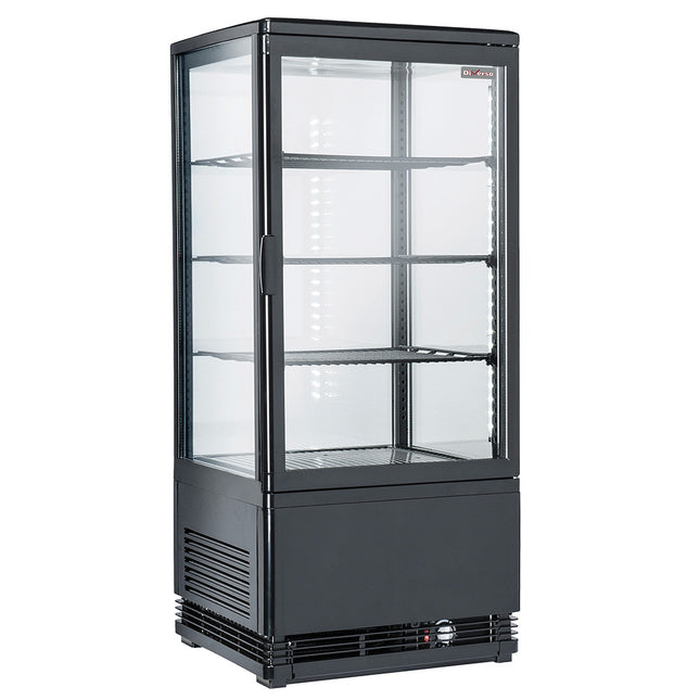 Ventilated display table model, 4 glazed sides, 4 levels, 80 litres - "Black"