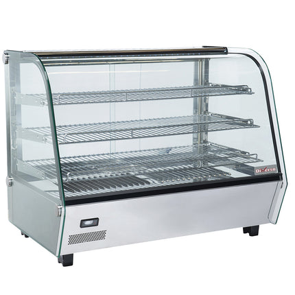 Heated table display case, 3 levels, curved glass