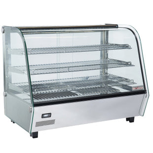 Heated table display case, 3 levels, curved glass