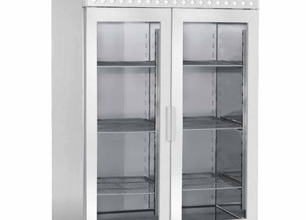 Ventilerad frys 1400 liter, 2 glas Dörrar GN 2/1, på hjul