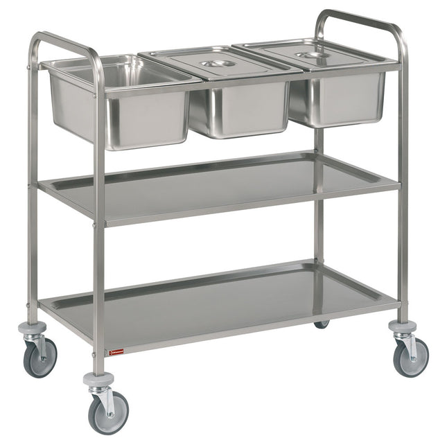 Chariot de service inox, 3x GN 1/1 + 2 niveaux