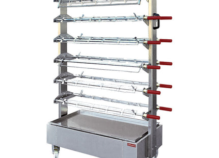 Trolley with structure for putting 12 chicken spits