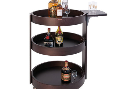 Chariot rond pour bouteilles, 3 niveaux en bois "wengé"