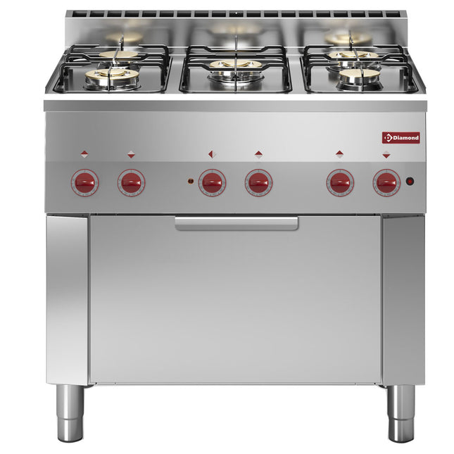 Cuisinière à gaz 5 feux et four électrique à convection GN 1/1