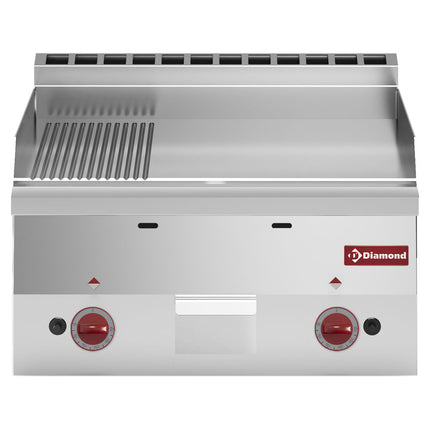 Gas cooking plate, 2/3 flat and 1/3 ribbed -Top-