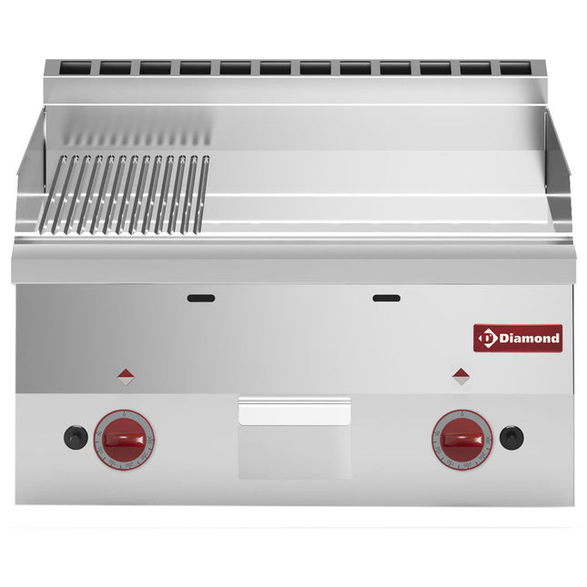 Plaque de cuisson gaz, 2/3 plate et 1/3 nervurée "chrome" -Top-