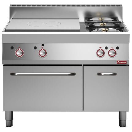 Gas range with cooking hob, 2 burners, gas oven and neutral cupboard