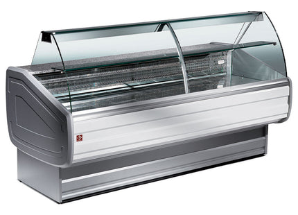 Refrigerated display counter curved glass, ventilated, with reserve