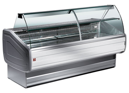 Refrigerated display counter curved glass, ventilated, with reserve