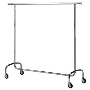 Clothes hanger on dismountable castors, chromed