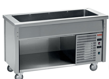 Element with refrigerated deep tank on open cupboard