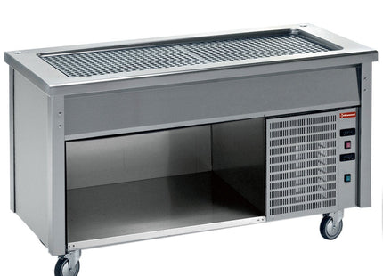 Element with refrigerated top on open cupboard