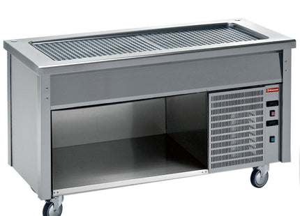 Element with refrigerated top on open cupboard