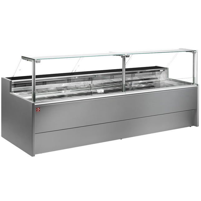 Ventilated refrigerated counter display with straight glass panel 90° with storeroom - GREY