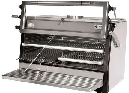 Charcoal oven-BBQ, GN 2/1 + GN1/1 (120 Kg/h)- Liftable door/Stainless steel