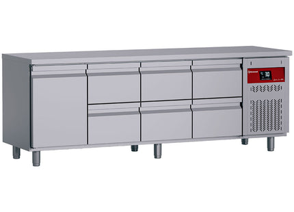 Ventilated refrigerated table, 4 doors GN 1/1, 550 Lit. + Kit of 2 drawers (1/2+1/2 h200mm), for DT../P9H x3