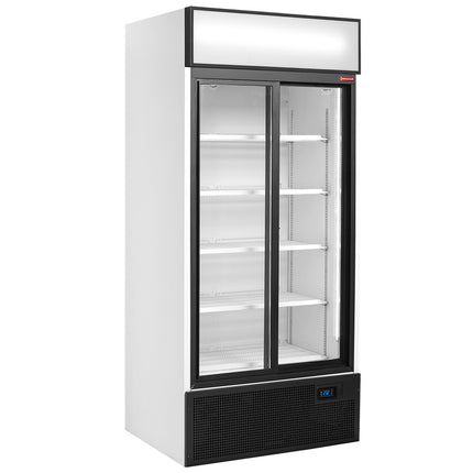 Displaykøleskab, ventileret, 760 liter, 2 SKYDEDØRE, med lysboks
