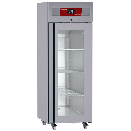 Ventilated refrigerator 700 liters, 1 glass door (GN 2/1), on wheels
