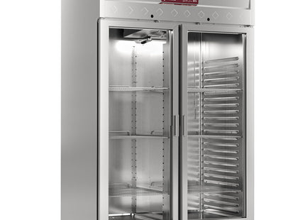 Ventilerad frys 1400 liter, 2 glas Dörrar GN 2/1, på hjul
