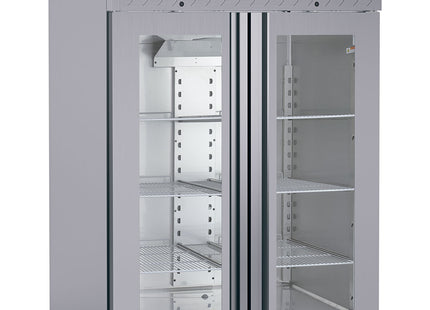 Ventilerad frys 1400 liter, 2 glas Dörrar GN 2/1, på hjul
