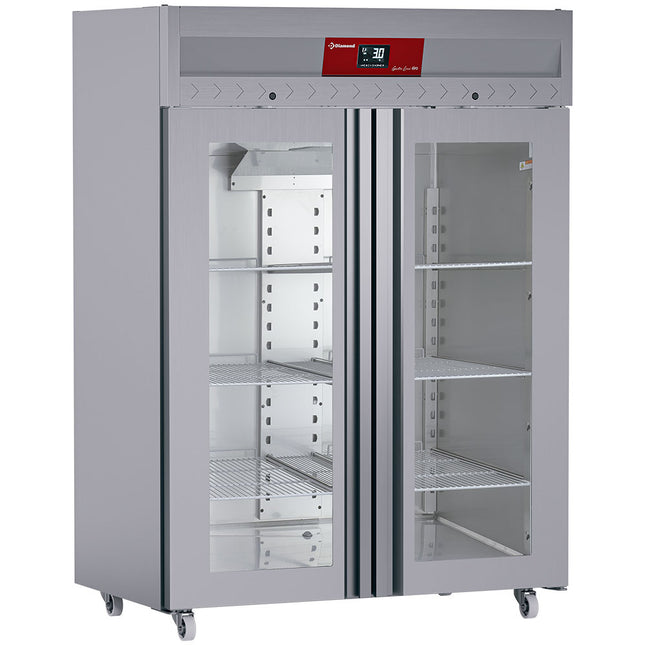 Ventilert fryser 1400 liter, 2 glassdører GN 2/1, på hjul