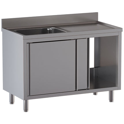 Sink 1 tank 600×500×300, right draining board on cupboard 2 sliding doors
