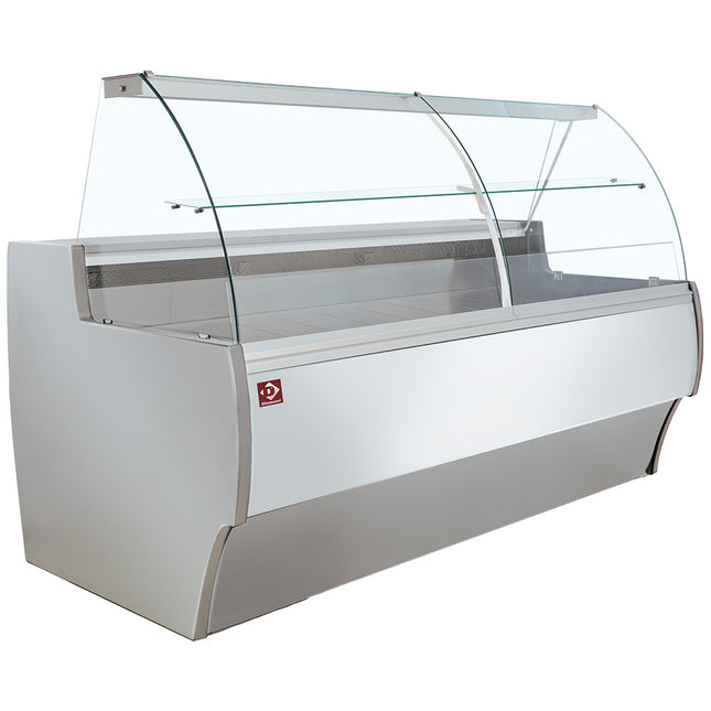 Refrigerated display counter curved glass, ventilated, with reserve - GREY/WHITE