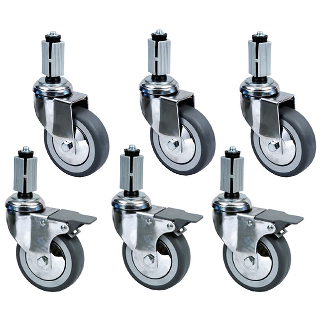 Set of 6 chromed wheels Ø 100 (3 with brakes) for tables