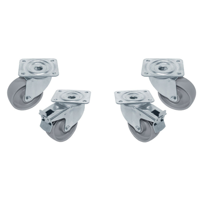 Kit 4 roulettes SST pour tables, pivotantes, 2 avec freins