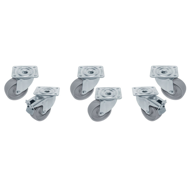 Kit 6 roulettes SST pour tables, pivotantes, 2 avec freins