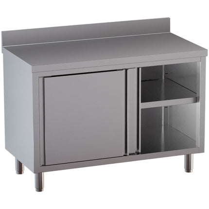 Neutral cabinet table, sliding doors, with rear backsplash