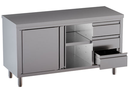 Table on neutral cabinet with 3 drawers on the right