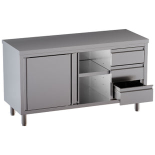 Table on neutral cabinet with 3 drawers on the right