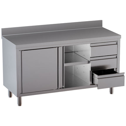 Table armoire à 2 portes coulissantes, 3 tiroirs, avec dosseret arrière