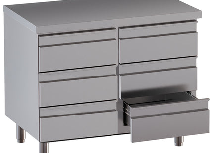 Table on cupboard with 6 drawers