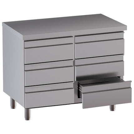 Table on cupboard with 6 drawers