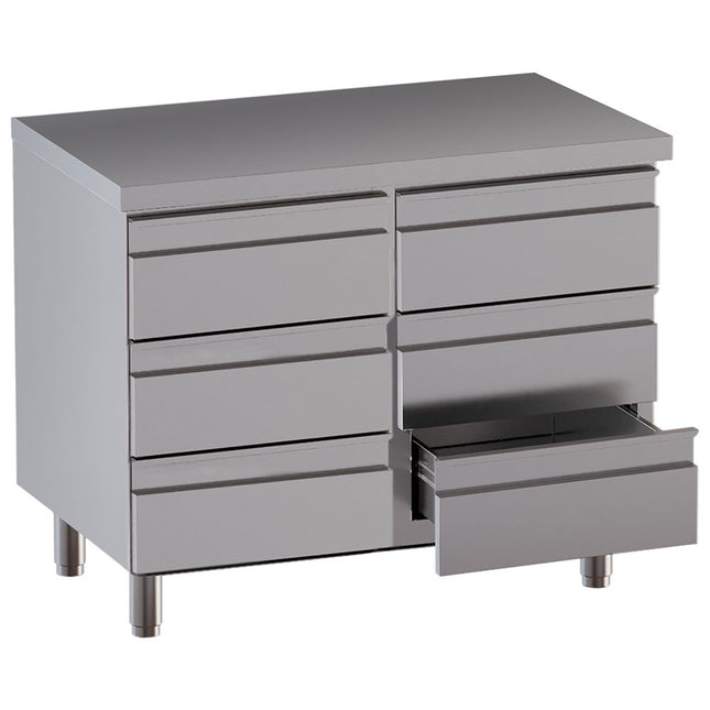 Table on cupboard with 6 drawers