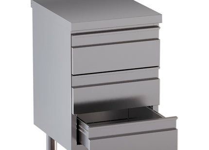 Table on cupboard with 3 drawers, with rear backsplash