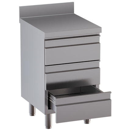 Table on cupboard with 3 drawers, with rear backsplash