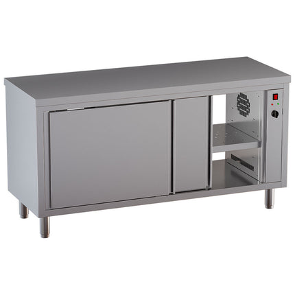 Heated cabinet table, sliding doors, central pass-through